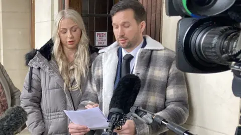 Tim and Hannah Taylor-Smith, speaking outside Chesterfield Coroner's Court after the inquest concluded
