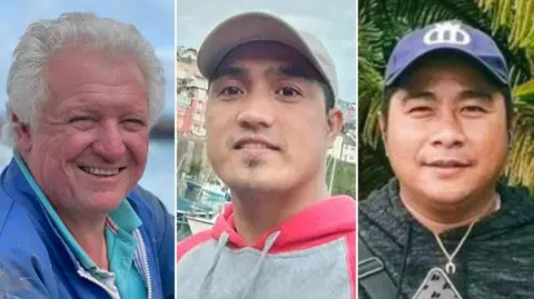 Ports of Jersey Individual head and shoulder photographs of Michael Michieli, Jervis Ramirez Baligat and Larry Simyunn and in one image, with them all looking at a camera.
