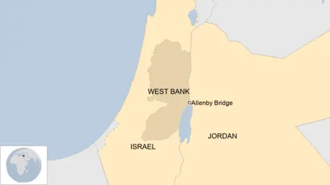 Map showing Israel, Jordan, the West Bank and the Allenby Bridge