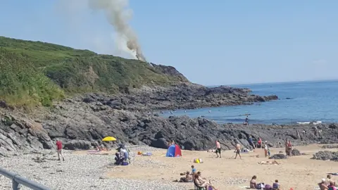 Rhys Williams The grass fire can be seen from beaches in the Mumbles