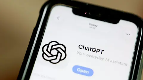 The ChatGPT logo on a phone screen.