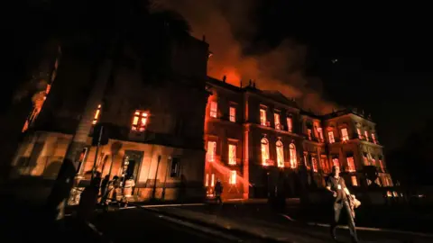 Getty Images A fire burns at the National Museum of Brazil on 2 September 2018 in Rio de Janeiro, Brazil