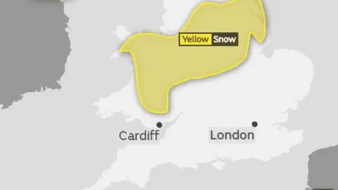 Met Office A yellow weather warning map for Wales
