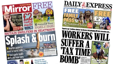 A composite image of the front pages of the Daily Mirror and the Daily Express on 12 July 2025