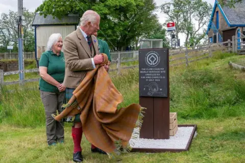 Jane Barlow/PA Media King Charles unveils a plaque marking the Unesco World Heritage status