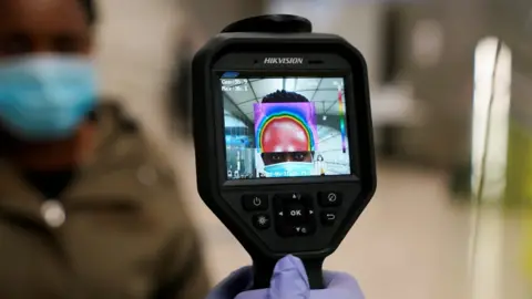 Reuters Thermal imaging camera in use at a train station in Bilbao, May 2020