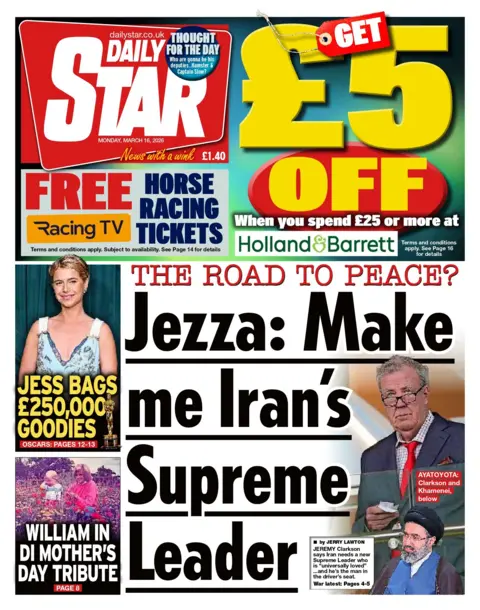 "Jezza: Make me Iran's Supreme leader" reads the headline on the front page of the Daily Star.