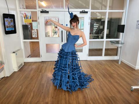 Tabitha wearing the blue ball gown type dress