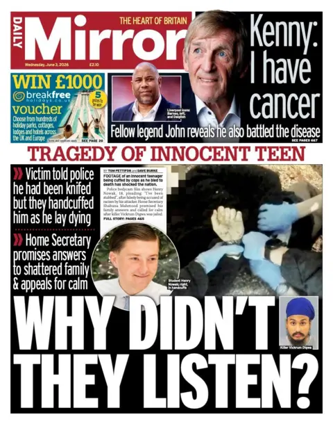 The headline on the front page of the Mirror reads: “Why didn't they listen?”.