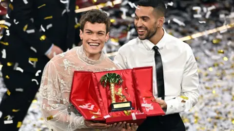 Getty Images Blanco and Mahmood winning the Sanremo Music Festival in Italy