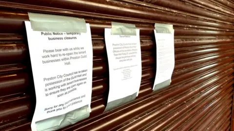 BBC Closure notices on Preston Guild Hall