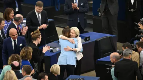  Dursun Aydemir/Anadolu  Ursula von der Leyen wins support from lawmakers and a vote of confidence for second term as the president of European Commission, the executive arm of the EU, in Brussels, Belgium on July 18, 2024