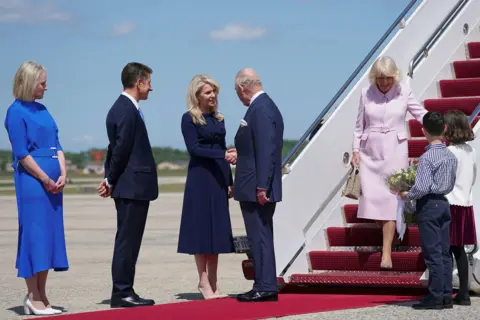 Reuters Britain's King Charles is welcomed by Chief of Protocol of the United States, Ambassador Monica Crowley, as he arrived with Queen Camilla for a state visit to the United States at Joint Base Andrews, Maryland, U.S., April 27, 2026.