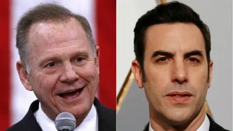 Reuters Composite image of Roy Moore and Sacha Baron Cohen