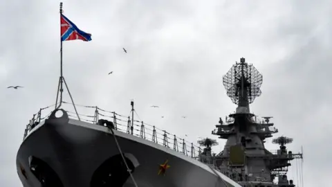 Getty Images A nuclear-powered battle cruiser at the Russian Northern Fleet's Arctic base in Severomorsk