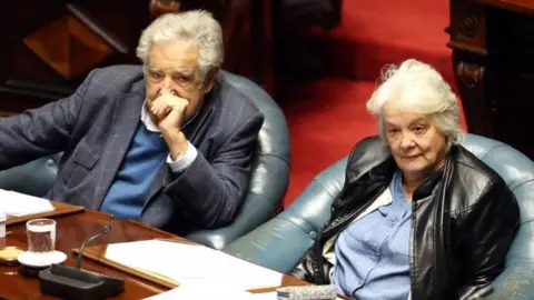 EPA Lucia Topolansky (R) and her husband, former President and senator Jose Mujica (L) Montevideo, Uruguay, 13 September 2017