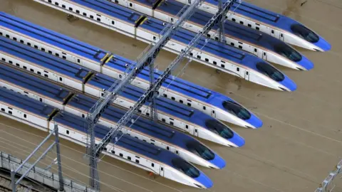 Reuters The Hokuriku-Shinkansen line trains were parked in a yard in Nagano city
