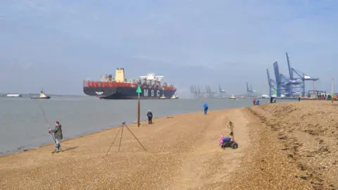 Container ship approaching Port of Felixstowe