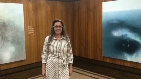 Swindon Museum and Art Gallery Marina Strinkovsky with two new Dee Ferris paintings