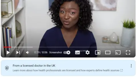 YouTube/Dr Simi Adedeji A Dr Simi Adedeji YouTube video, and underneath the video a tag reads "from a licensed doctor in the UK"
