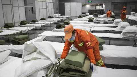 Getty Images beds at a wuhan conference centre