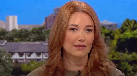 Bebe's mum Lauren King, with long ginger hair, speaks in the BBC Breakfast studio
