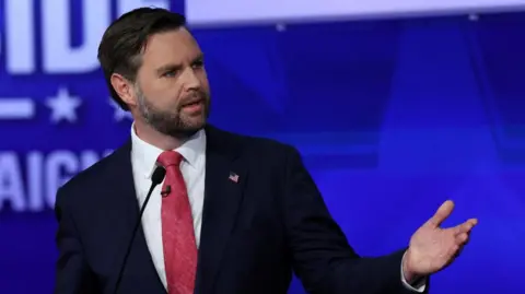 JD Vance speaks during the vice-presidential debate