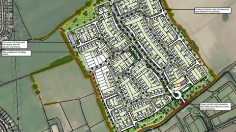 Taylor Wimpey/City of York Council planning portal A site plan for up to 380 homes in a green area.