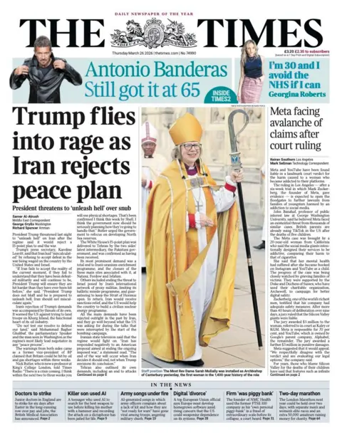 "Trump files into rage as Iran rejects peace plan."