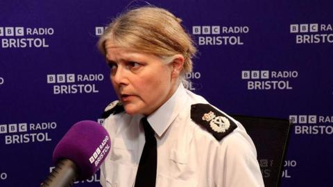 Chief Constable Sarah Crew talking to BBC Radio Bristol