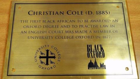 A plaque honouring Christian Cole can be seen in Logic Lane at University College