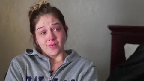 KTVT/CBS News Texas A screengrab of an interview with Hangaman, who looks visibly upset, looking to the left side of the shot