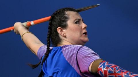 Hollie Arnold throws a javelin at the 2023 Para Athletics World Championships
