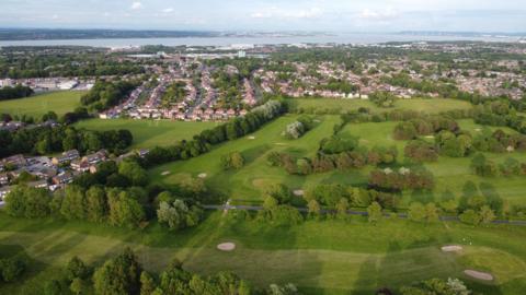 An aerial shot of Brackenwood golf course in Bebington, Wirral