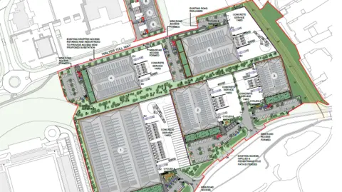 Northampton Town Football Club A planning document which partially shows the layout of the proposed warehouse plans for Sixfields Stadium.