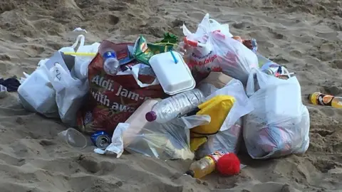 Rob and Claire Curtis Litter left on Barry Island beach