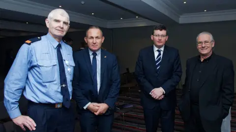 Safer Blanchardstown Garda Inspector Tony Twomey and PSNI Detective Inspector David Henderson with members of Safer Blanchardstown