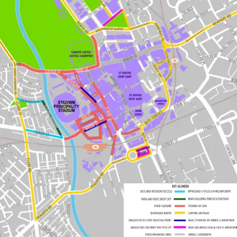 Principality Stadium Map of Cardiff's road closures