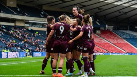 Hearts celebrate during their semi-final win over Spartans