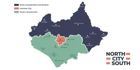 Leicestershire districts & Rutland County Council Map of proposed council areas drawn up by Leicestershire districts and boroughs
