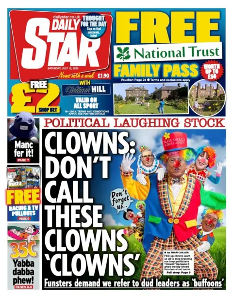 The headline on the front page of the Daily Star reads: "Clowns: Don't call these clowns 'clowns'".