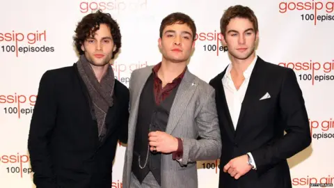 Getty Images Ed Westwick with Gossip Girl co-stars Penn Badgley and Chace Crawford