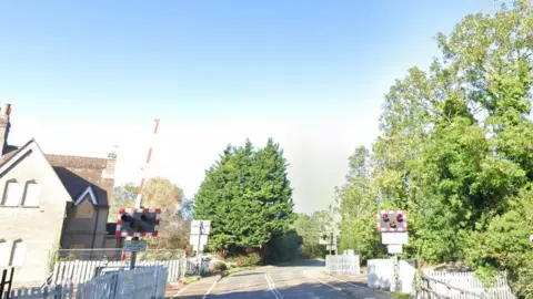 Google Marston Road level crossing near Lidlington in Bedfordshire