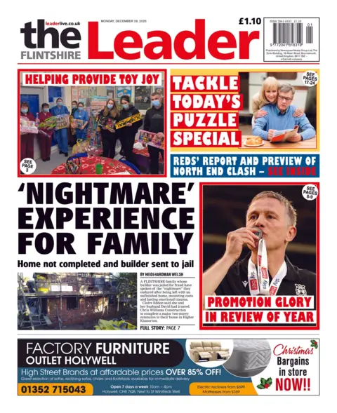 Flintshire Leader Flintshire Leader front page. Headline reads: "'Nightmare' experience for family"