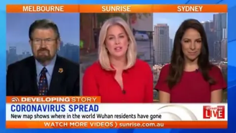 Screenshot of Sunrise TV programme in Australia discussing the map