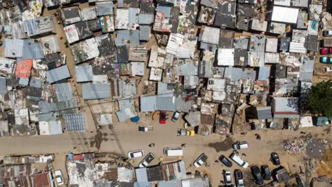 BBC/Shiraaz Mohamed Aerial view of Alexandra township, Johannesburg, South Africa