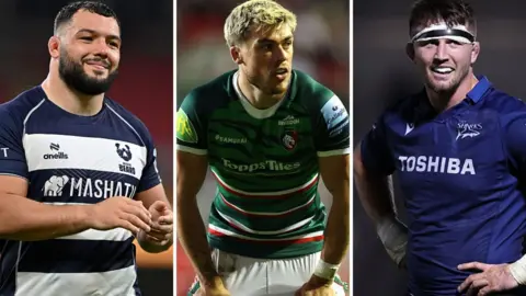 Ellis Genge (left), Ollie Hassell-Collins (centre) and Tom Curry (right)