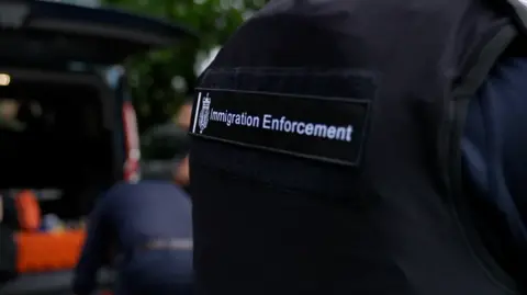 A photo of an immigration enforcement vest from behind. 