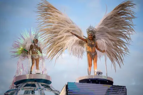 AFP Members of Mocidade Independente de Padre Miguel samba school perform during the second night of Rio"s Carnival parade at the Sambadrome in Rio de Janeiro, Brazil on March 5, 2019