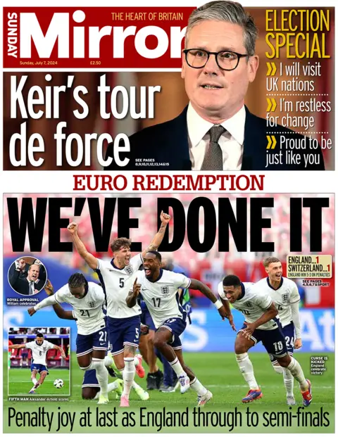 Front page of the Sunday Mirror